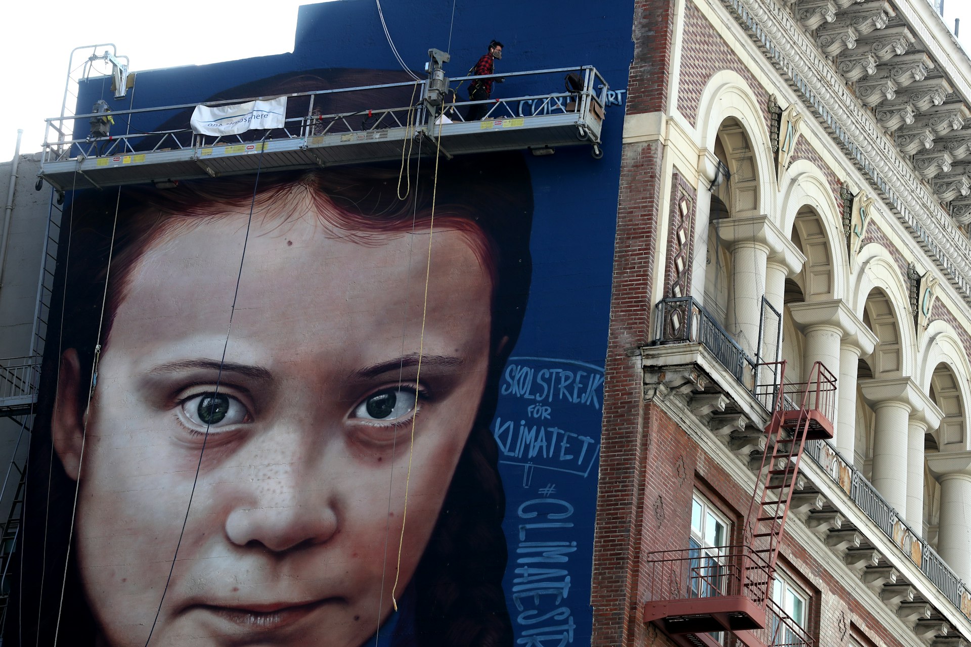 Another close up shot of the mural and Greta Thunberg's face