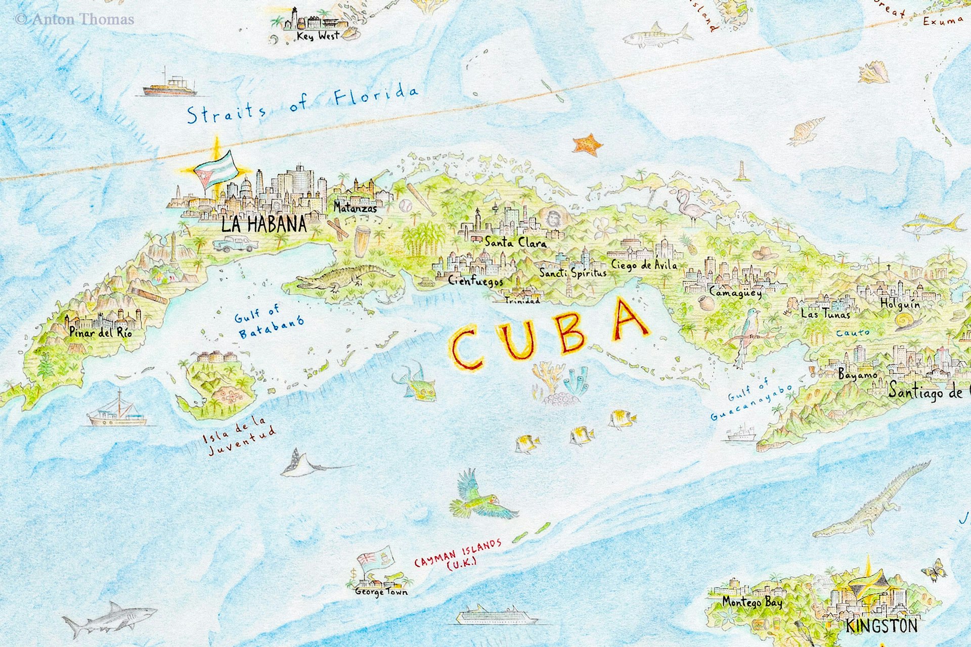 A detail of the map in the Cuba region