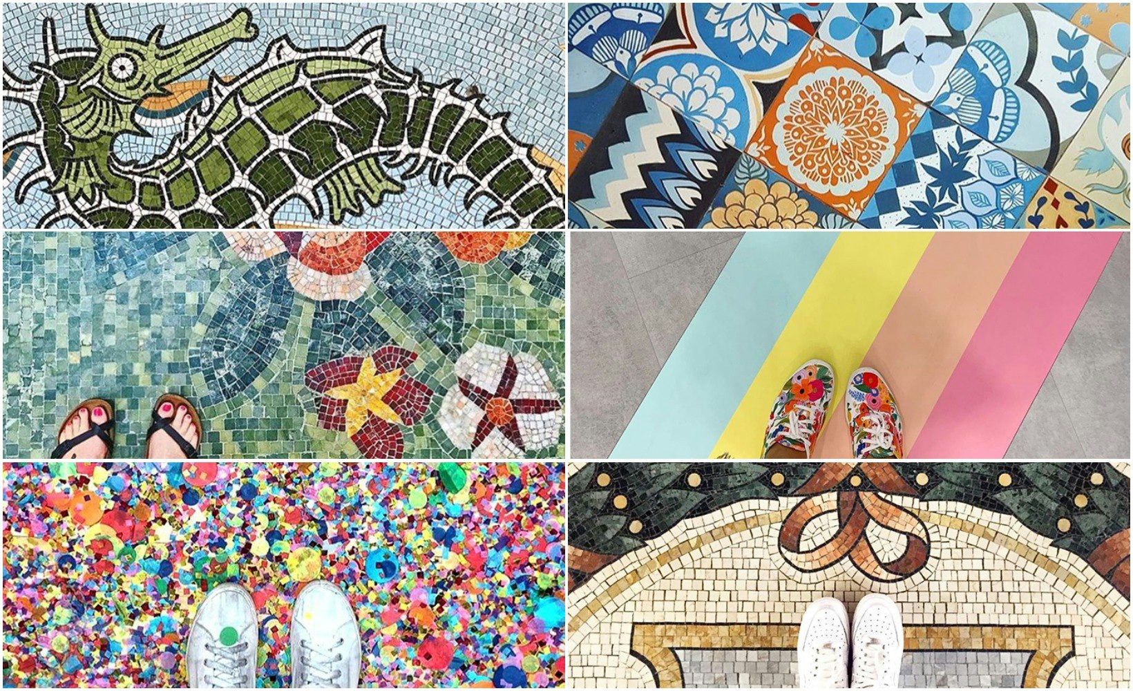A collage of colourful floor tiles