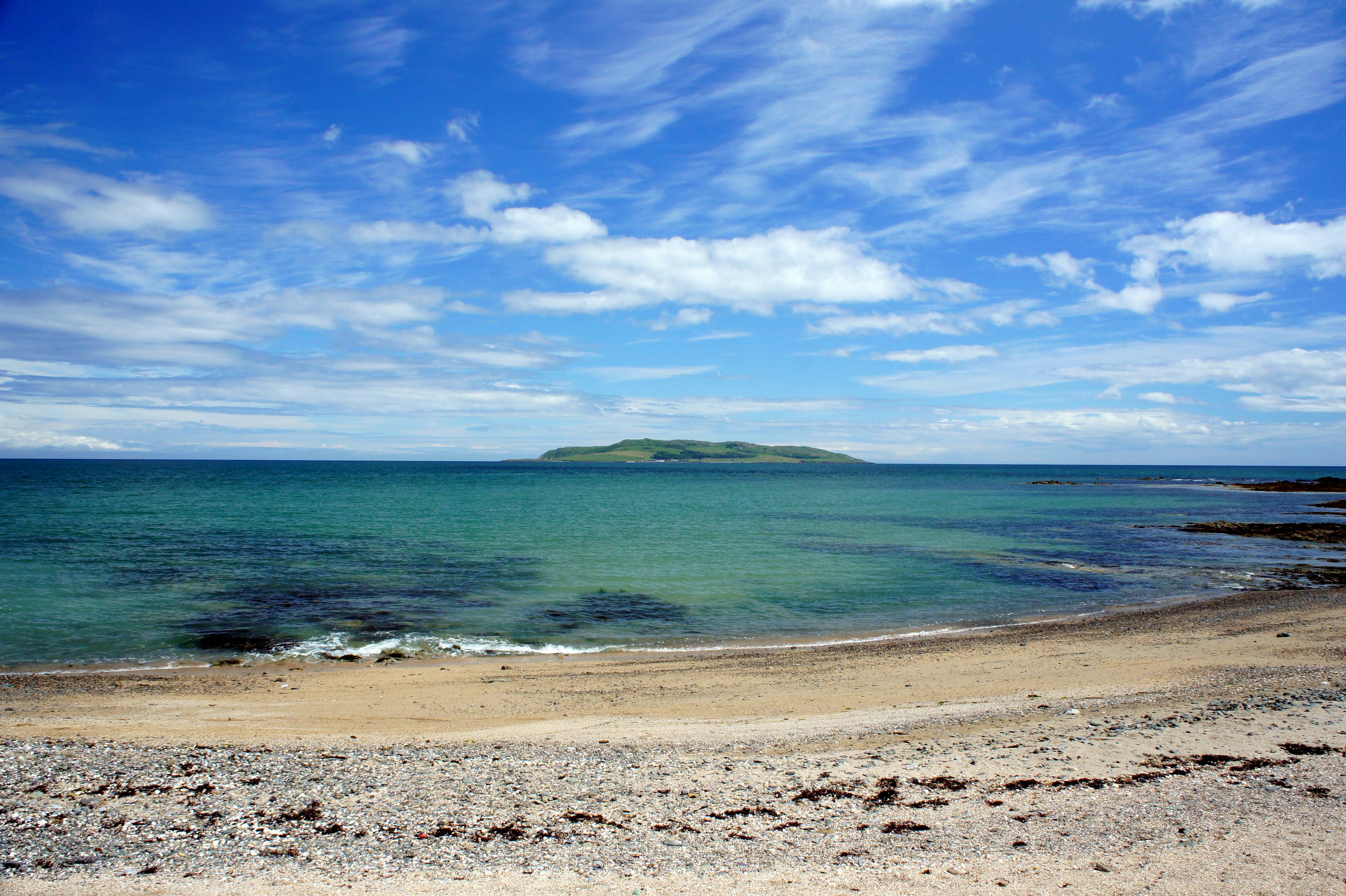 A view of Lambay Island on a sunny day from the mainland.