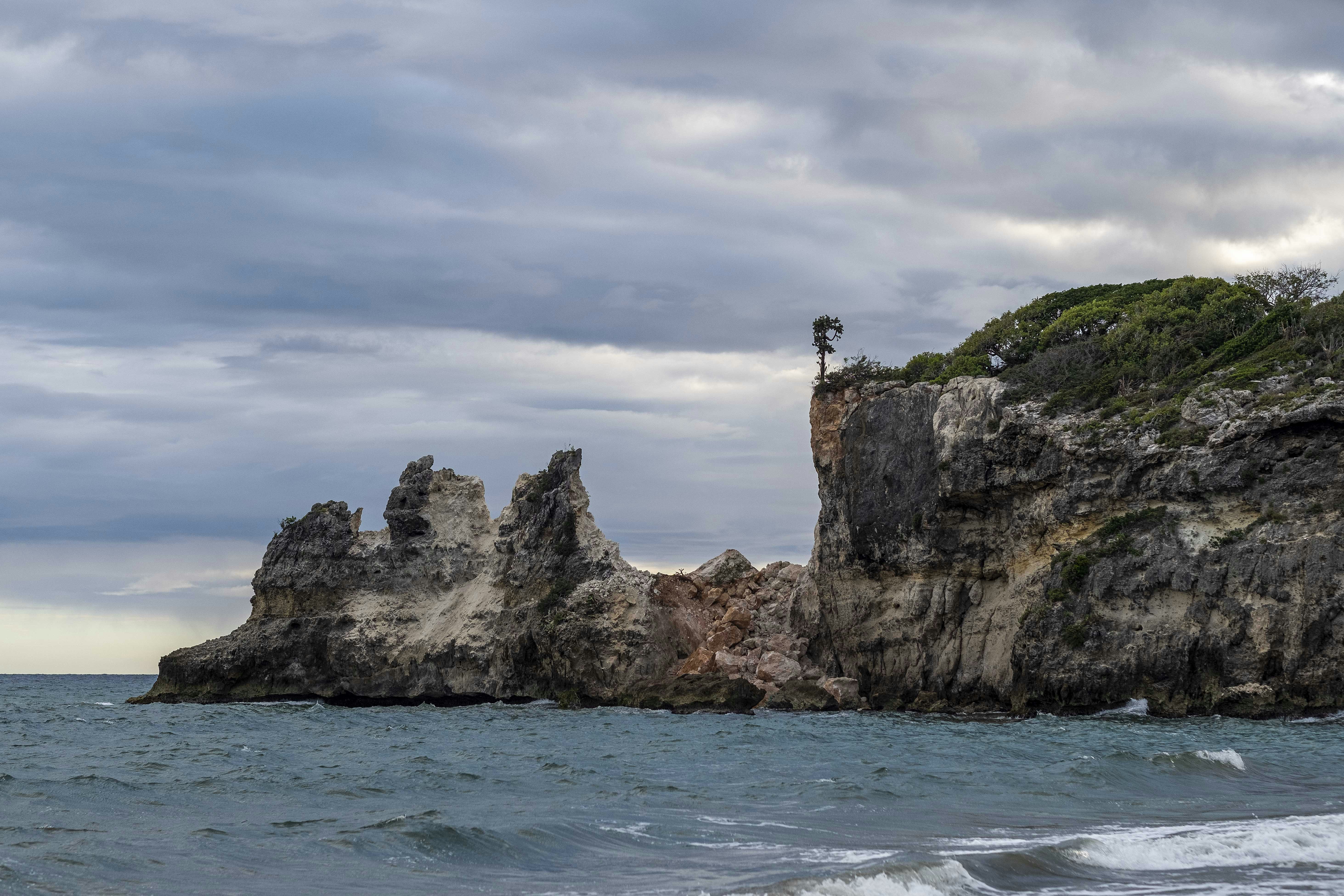 The collapsed rubble of what was once a natural sea arch known as Punta Ventana in Puerto Rico