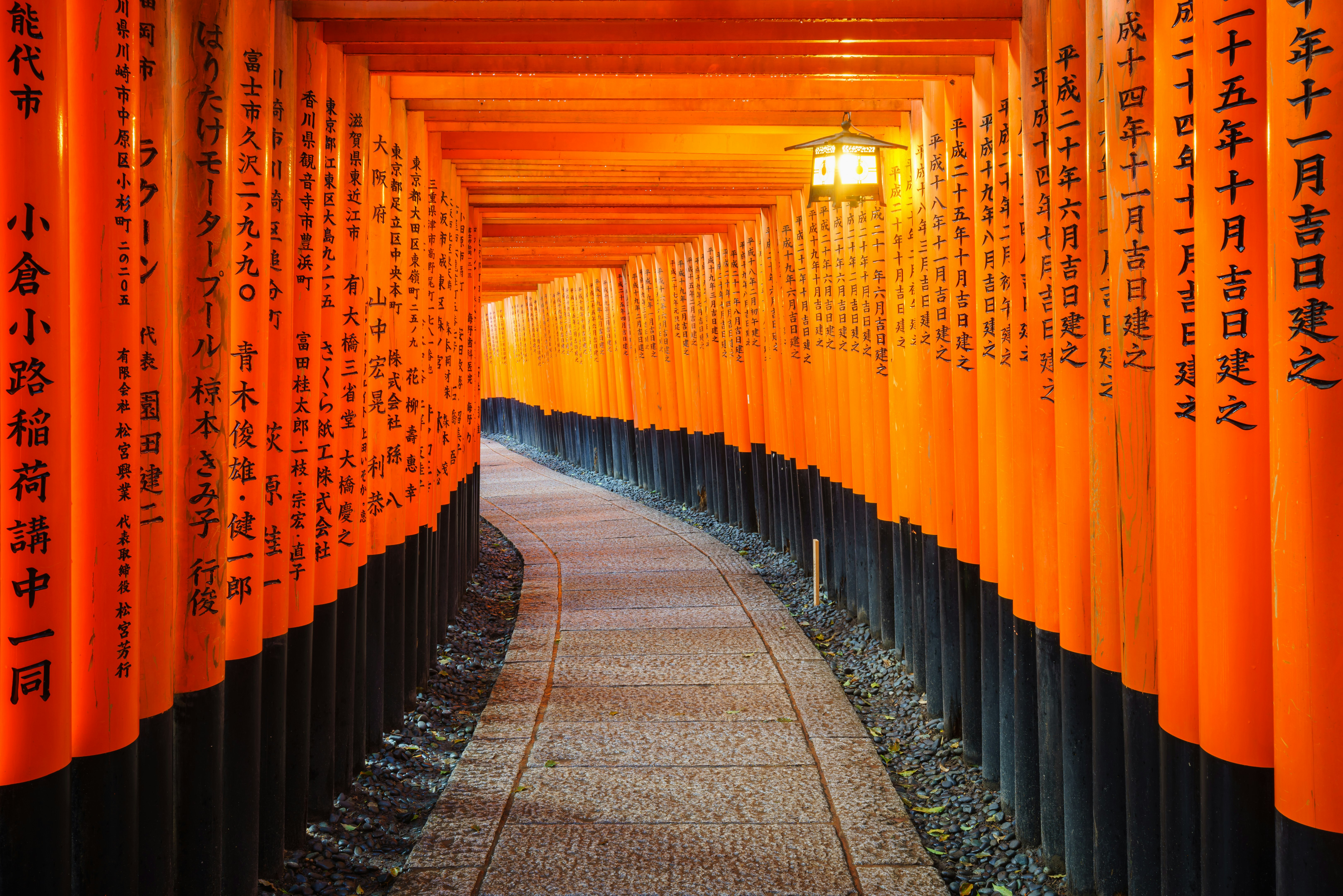 Orange Torii gates in Fushimi Inari Shrine, Kyoto, Japan.