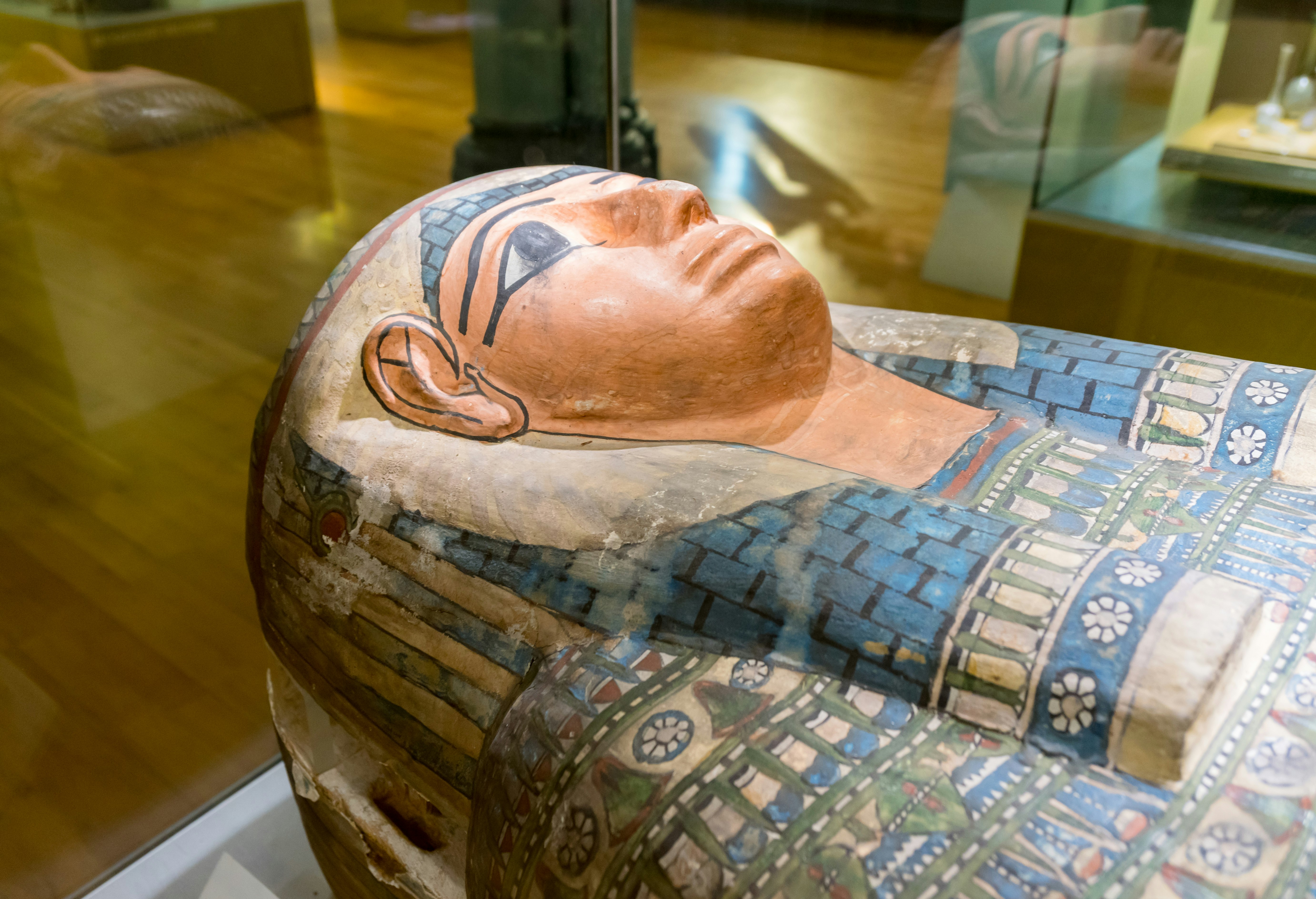 The face of an Egyptian mummy at the Hunterian Museum, Glasgow. 