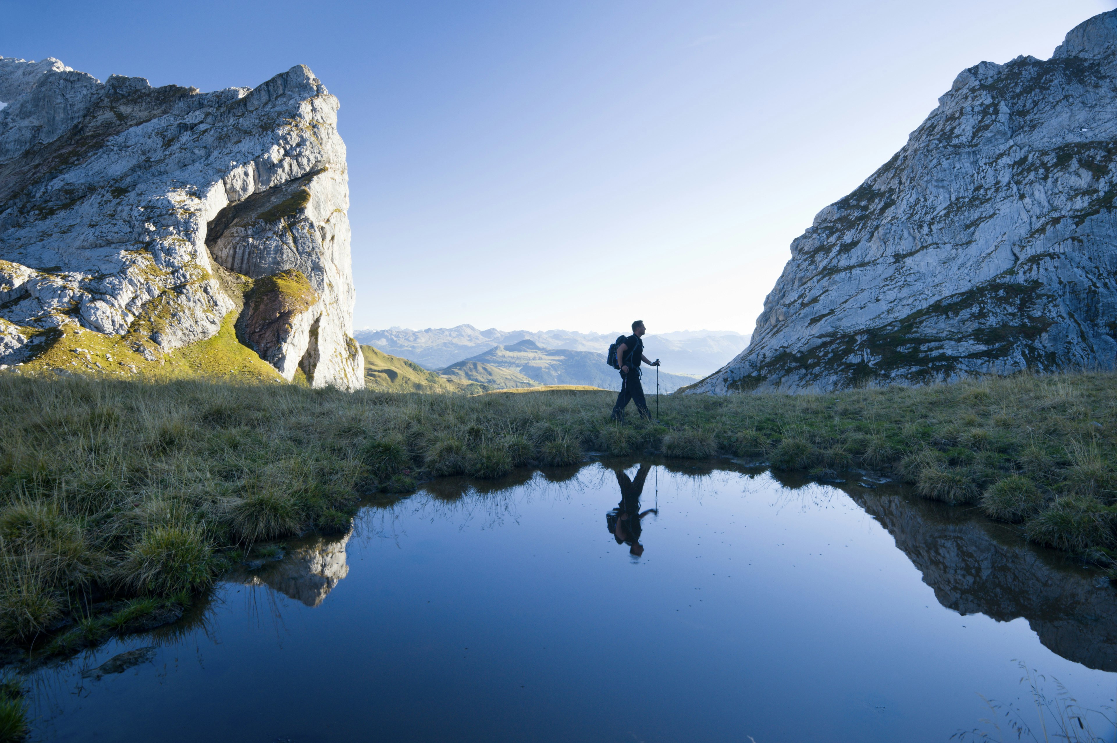 A solo hiker on the Swiss/Austrian border