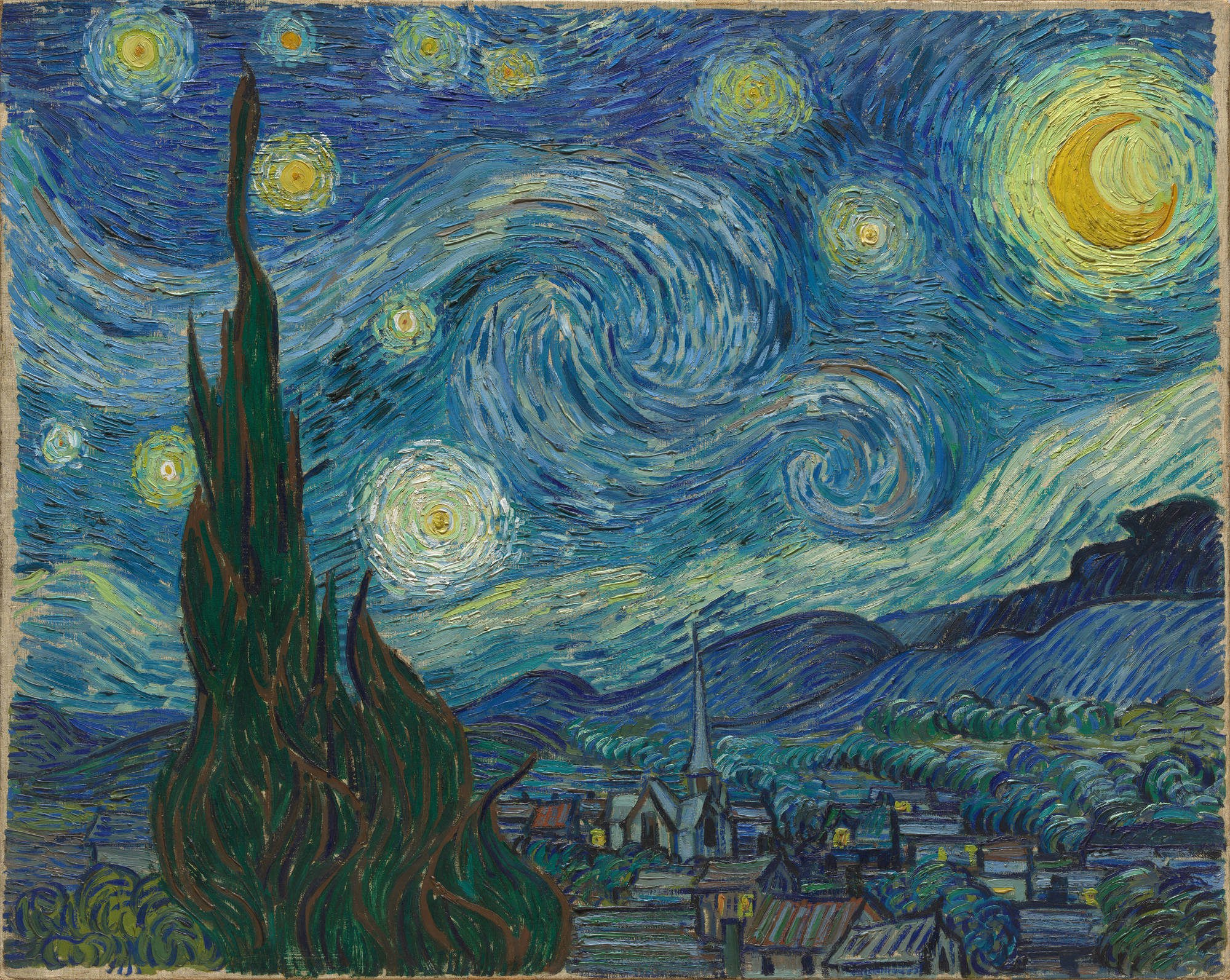 A photo of the starry night by Vincent Van Gogh 