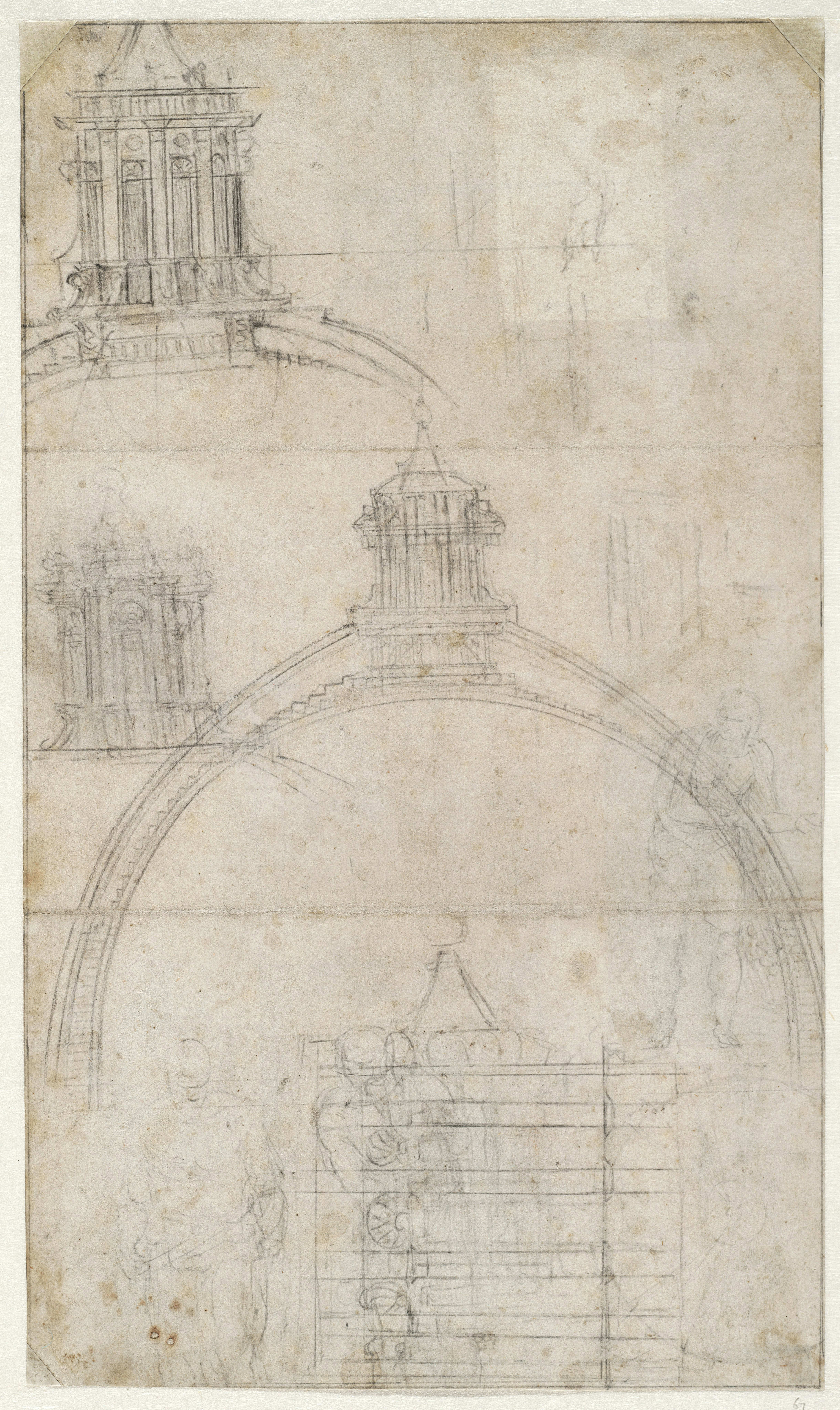 An architectural sketch of the dome of Saint Peter's basilica, black on paper