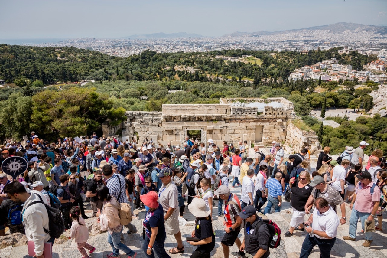 crowds of tour groups at the Acropolis