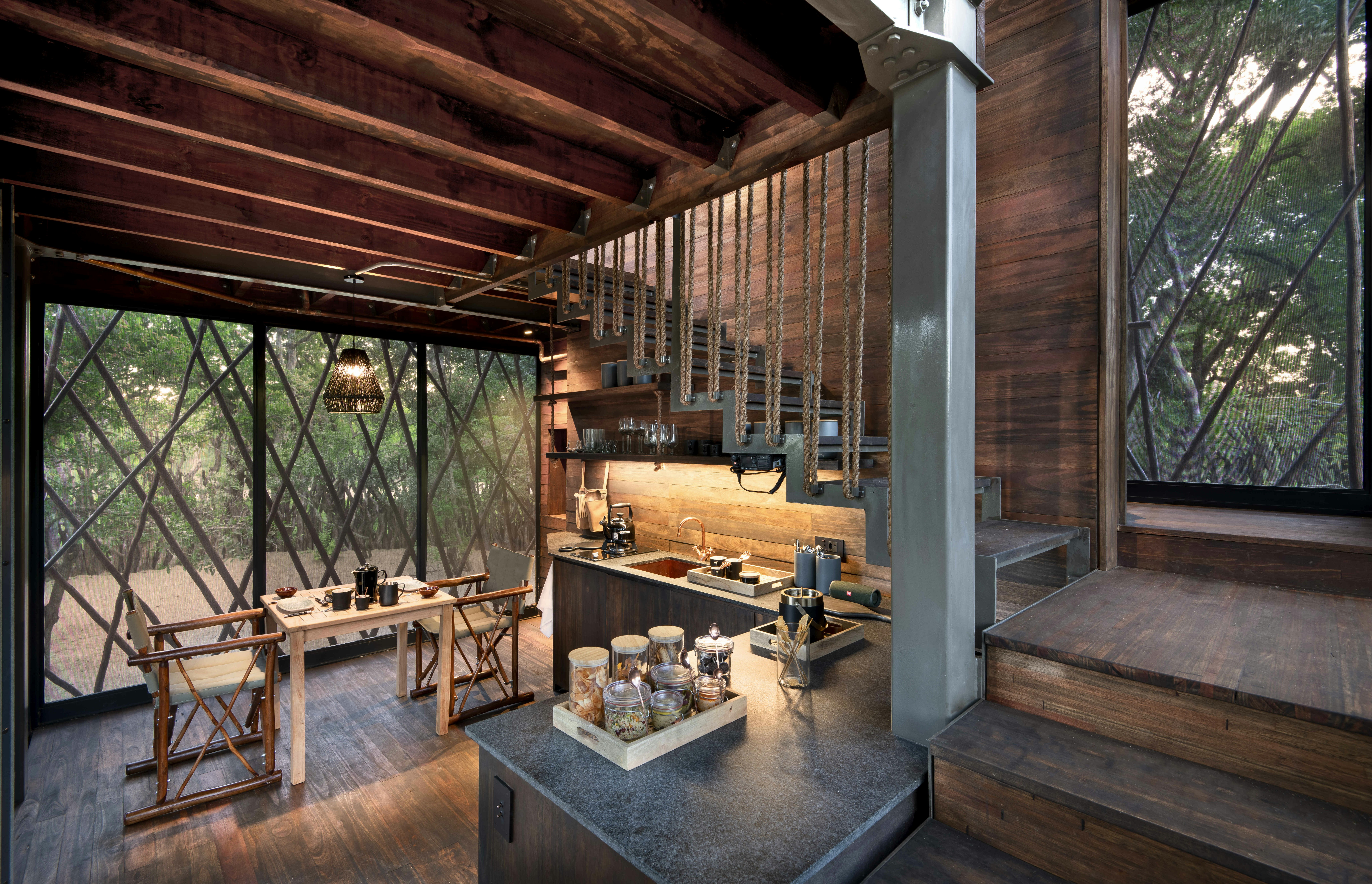 A picture of the treehouse's open concept dining area