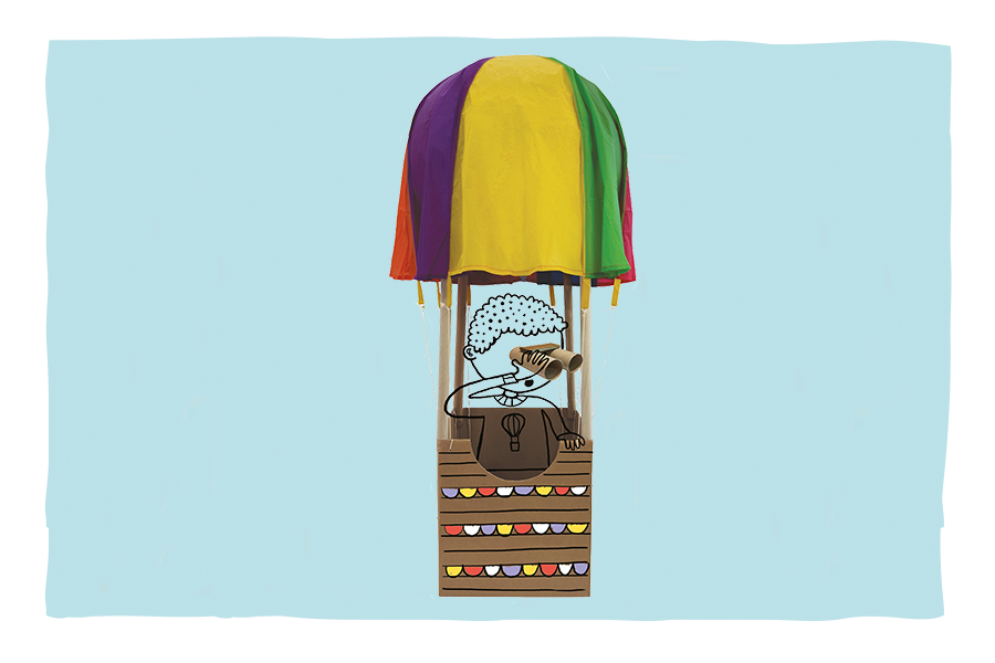 Build a hot-air balloon - completed craft, including illustration of a passenger