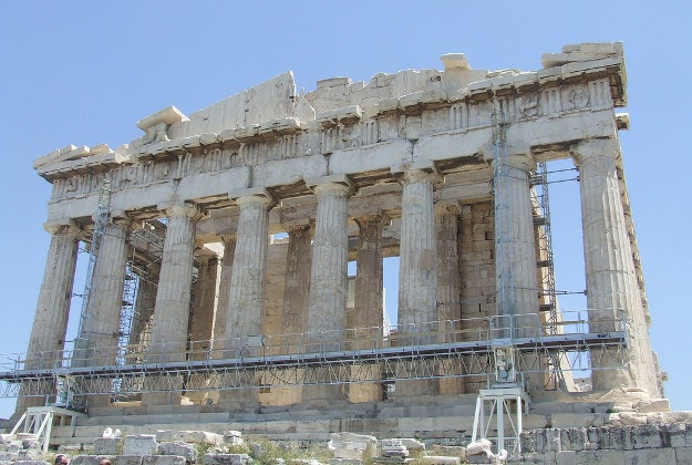 The Acropolis undergoing structural repairs.