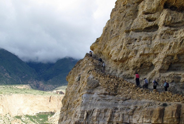 Trekkers in the remote Mustang region of Nepal.