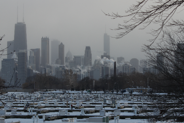 Unseasonal heavy snow in Chicago.