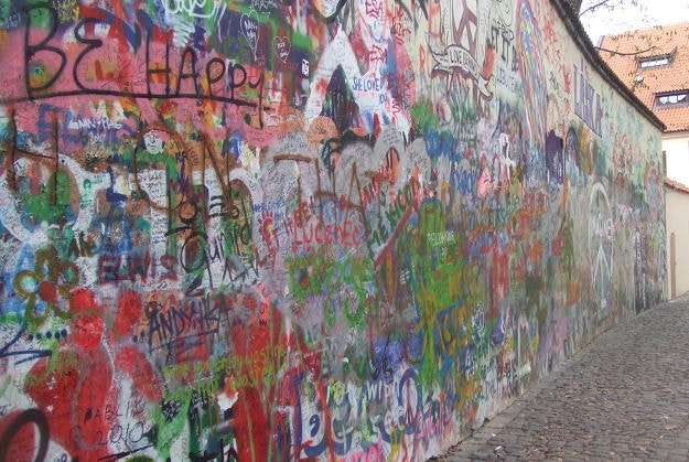 Prague's famous John Lennon Wall during its more colourful days.