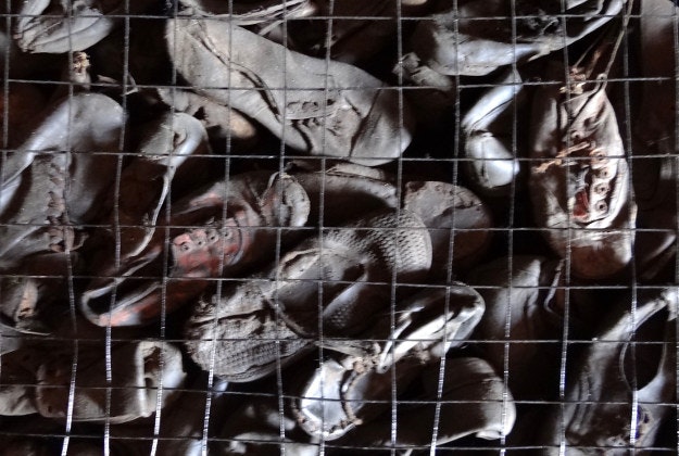 Shoes of Holocaust victims collected at Majdanek camp.