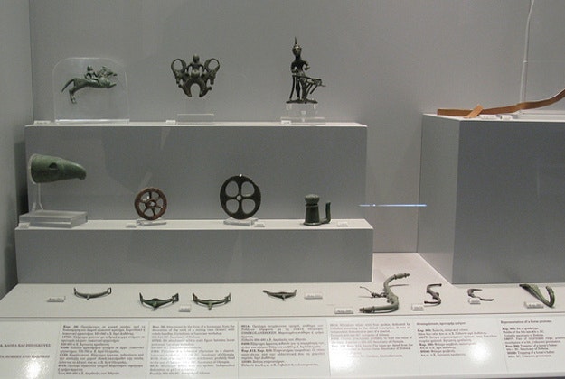 Articles on display from the Antikythera shipwreck.