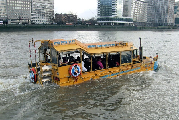 A Duck tours amphibious vehicles on the river Thames.