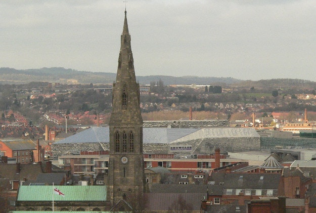 The spire of Leicester Cathedral.