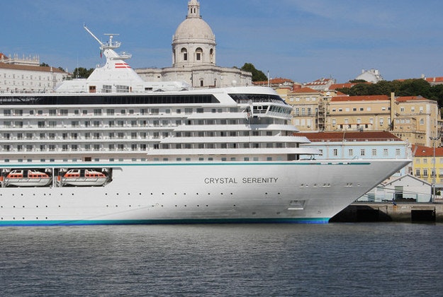 The Crystal Serenity docked in Lisbon.