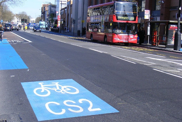 Cycle superhighway in London's East end.