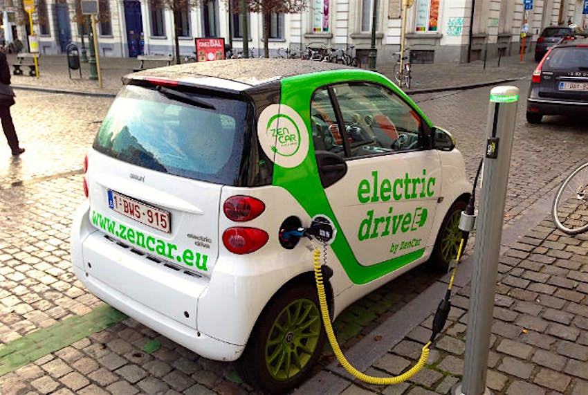 Travel News - Electric car An electric car charging station in Brussels.