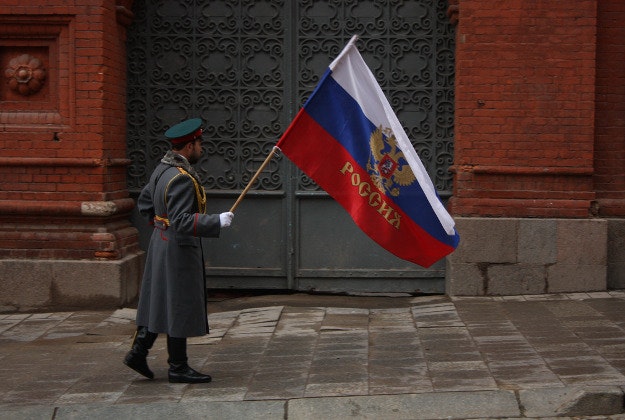 Parading the Russian flag in Moscow.
