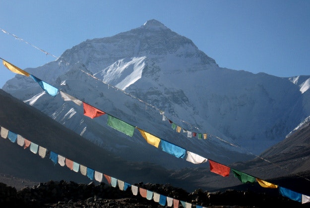 Prayer flags at the base of Mount Everest, Tibet.