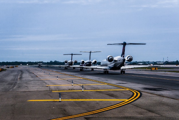 Jets line up at JFK Airport