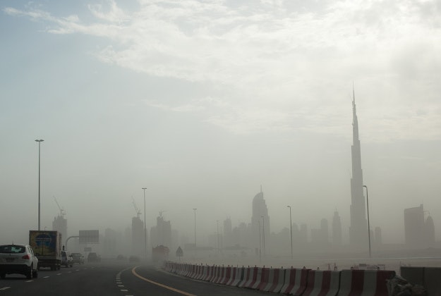 Dubai in the haze of a sandstorm.