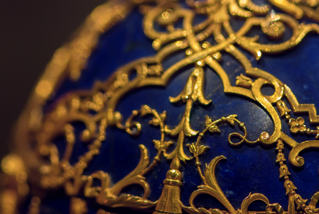 The ornate detail on a Faberge egg.