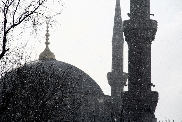 Istanbul's Blue Mosque in the snow.