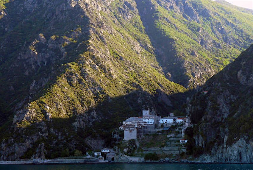Travel News - Mt Athos A monastery at the foot of Mt Athos.