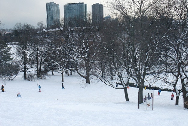Tobogganing in High Park, Toronto.