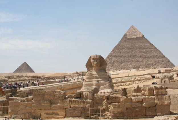 Tourists at the Pyramids of Giza.
