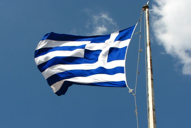 The Greek flag.