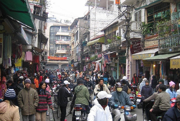 A busy street in Hanoi, Vietnam.