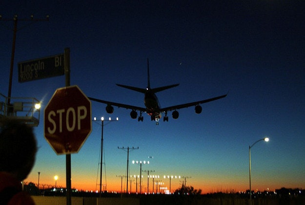 Plane landing at LAX.