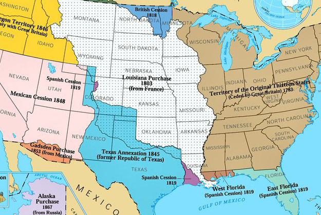 Map showing the area of the Louisiana Purchase of 1803.