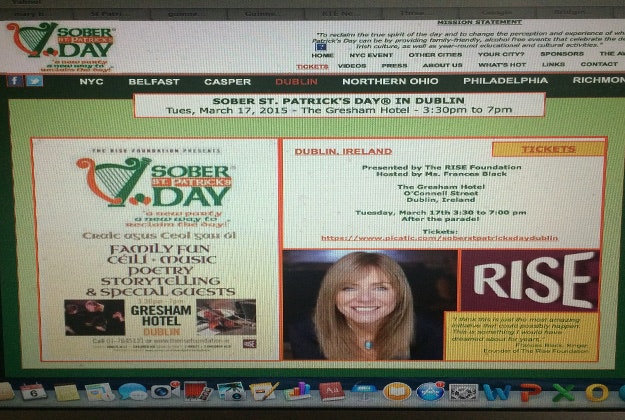 Frances Black's website announcing the programme for this year's 'ober St Patrick's Day