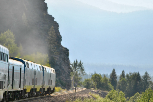 Amtrak train in Montana, USA.
