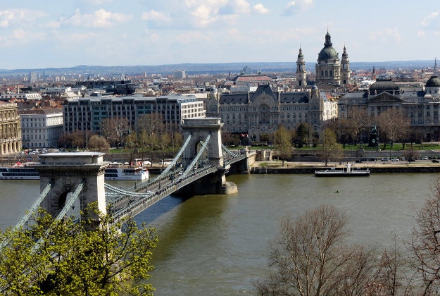 The Danube river and Budapest's Parliament bridge.