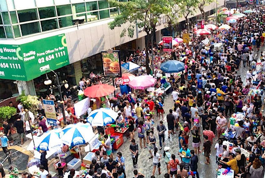 Travel News - Songkran Songkran celebrations on Silom Road, Bangkok.