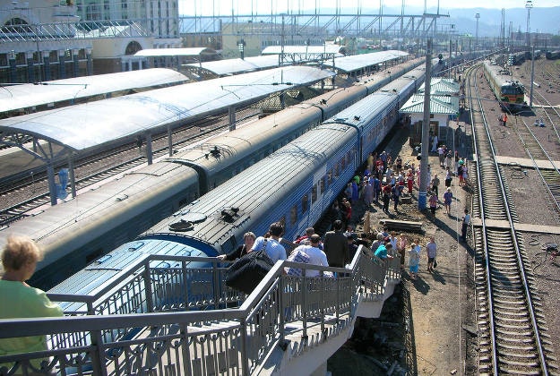 Passengers board the Trans-Siberian Railway, Irkutsk.