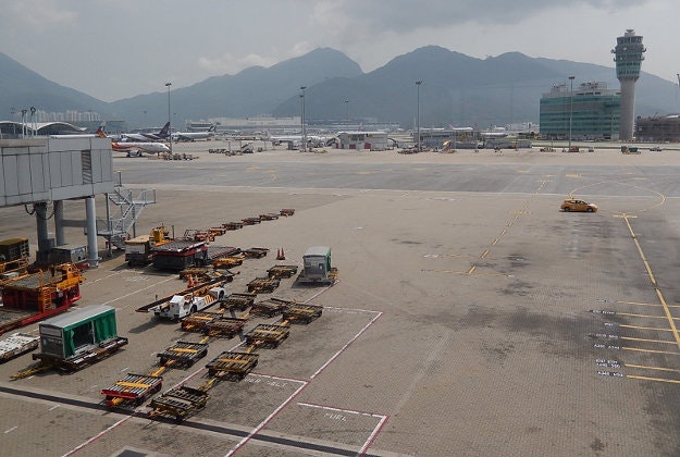 Empty tarmac at Hong Kong International Airport.