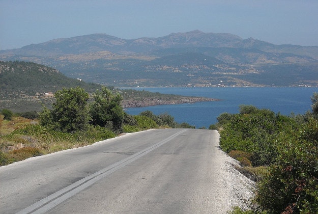 A road running through the island of Lesvos.