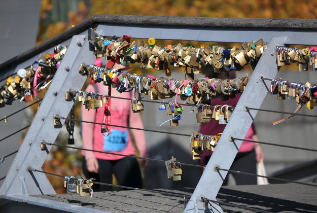 Love locks on Southgate Bridge, Melbourne.