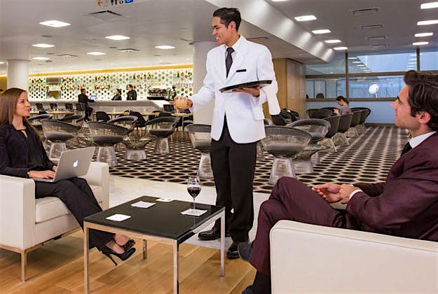 Travel News - Qantas first class lounge LAX indoors First class service is hitting new heights with airlines offering chefs, butlers, nannies and personal assistants for passengers during flights