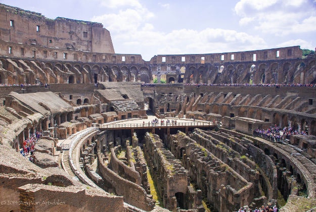 Intricate passageways  beneath the Colosseum.  