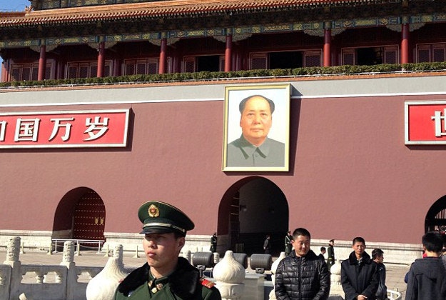 Portrait of Chairman Mao in Tiannamen Square.