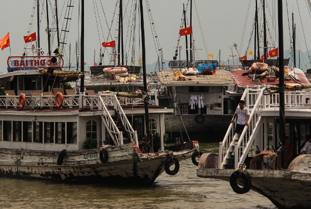 Tourist boats in Ha Long Bay.