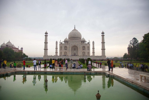 Tourists at the Taj Mahal.